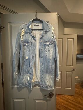 Forever 21 Light Blue Distressed Denim Jacket